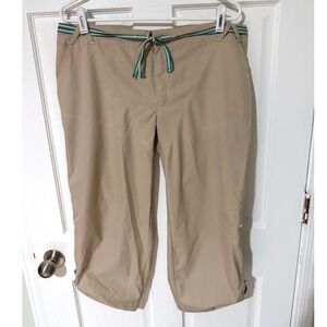 Nike Women XL Tan Khaki Cropped Hiking Capri Pants Striped Drawstring ACG Style